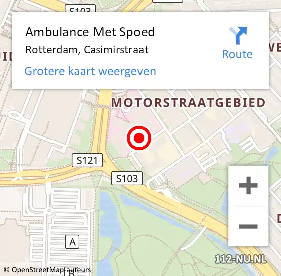 Locatie op kaart van de 112 melding: Ambulance Met Spoed Naar Rotterdam, Casimirstraat op 1 mei 2024 11:14