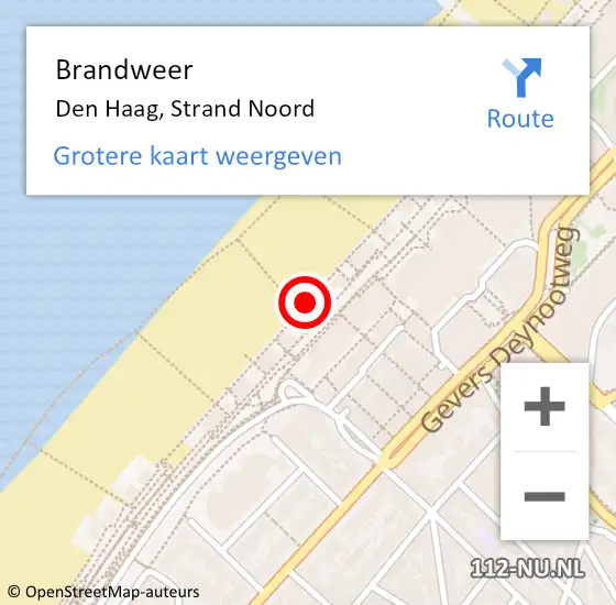Locatie op kaart van de 112 melding: Brandweer Den Haag, Strand Noord op 1 mei 2024 11:28