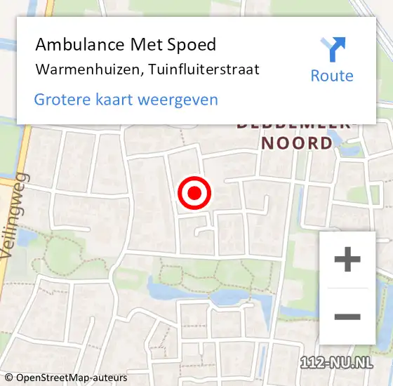 Locatie op kaart van de 112 melding: Ambulance Met Spoed Naar Warmenhuizen, Tuinfluiterstraat op 1 mei 2024 11:28
