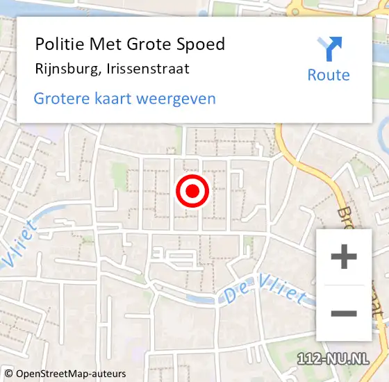 Locatie op kaart van de 112 melding: Politie Met Grote Spoed Naar Rijnsburg, Irissenstraat op 1 mei 2024 11:43