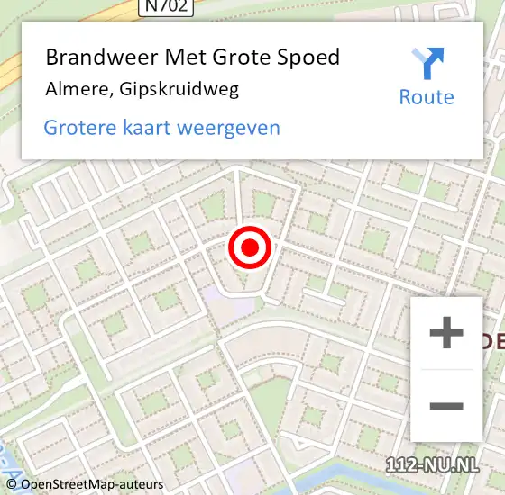 Locatie op kaart van de 112 melding: Brandweer Met Grote Spoed Naar Almere, Gipskruidweg op 1 mei 2024 11:45