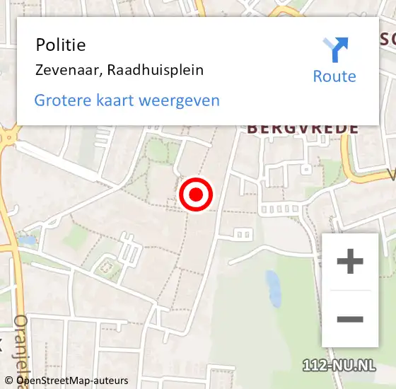 Locatie op kaart van de 112 melding: Politie Zevenaar, Raadhuisplein op 1 mei 2024 11:46