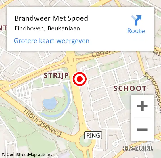 Locatie op kaart van de 112 melding: Brandweer Met Spoed Naar Eindhoven, Beukenlaan op 1 mei 2024 11:58