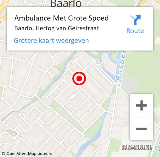 Locatie op kaart van de 112 melding: Ambulance Met Grote Spoed Naar Baarlo, Hertog van Gelrestraat op 1 mei 2024 12:01