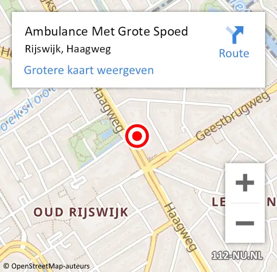 Locatie op kaart van de 112 melding: Ambulance Met Grote Spoed Naar Rijswijk, Haagweg op 1 mei 2024 12:17