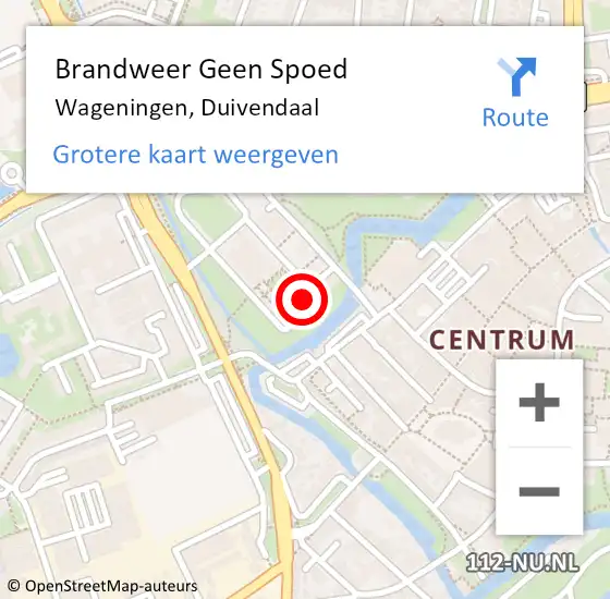 Locatie op kaart van de 112 melding: Brandweer Geen Spoed Naar Wageningen, Duivendaal op 1 mei 2024 12:22