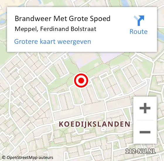 Locatie op kaart van de 112 melding: Brandweer Met Grote Spoed Naar Meppel, Ferdinand Bolstraat op 1 mei 2024 12:25