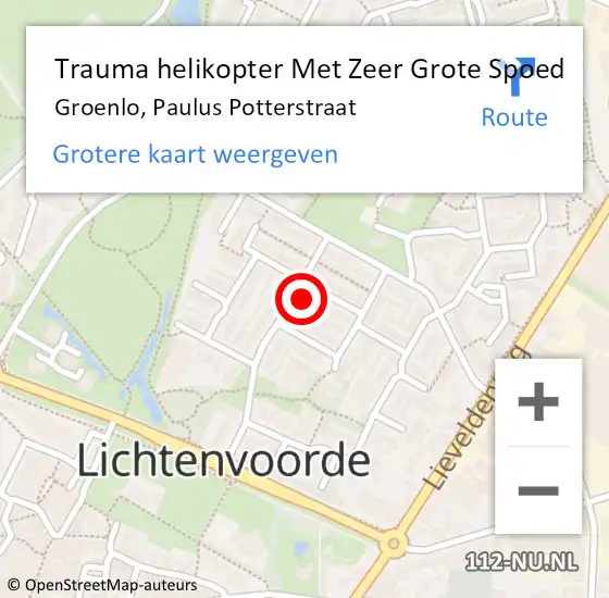 Locatie op kaart van de 112 melding: Trauma helikopter Met Zeer Grote Spoed Naar Groenlo, Paulus Potterstraat op 1 mei 2024 12:40