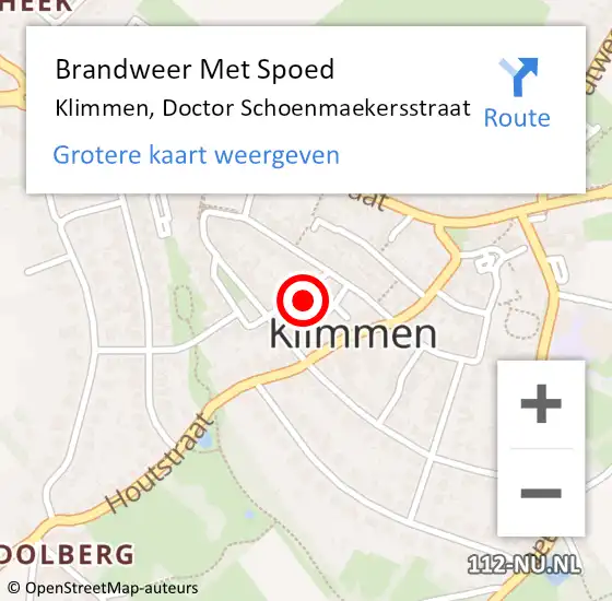Locatie op kaart van de 112 melding: Brandweer Met Spoed Naar Klimmen, Doctor Schoenmaekersstraat op 1 mei 2024 12:48