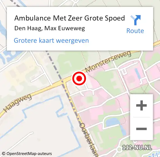 Locatie op kaart van de 112 melding: Ambulance Met Zeer Grote Spoed Naar Den Haag, Max Euweweg op 1 mei 2024 12:51