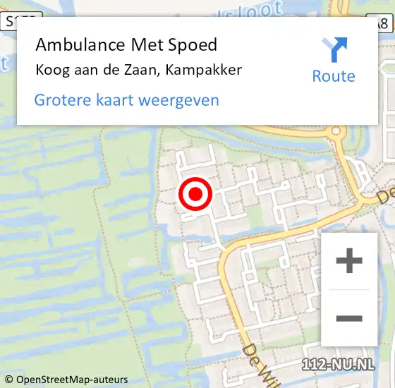 Locatie op kaart van de 112 melding: Ambulance Met Spoed Naar Koog aan de Zaan, Kampakker op 1 mei 2024 12:54