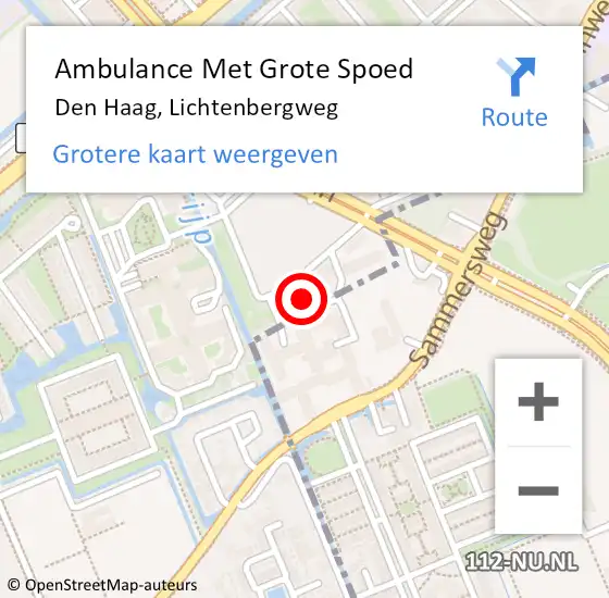 Locatie op kaart van de 112 melding: Ambulance Met Grote Spoed Naar Den Haag, Lichtenbergweg op 1 mei 2024 12:55