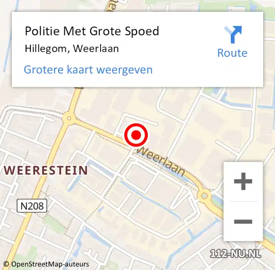 Locatie op kaart van de 112 melding: Politie Met Grote Spoed Naar Hillegom, Weerlaan op 1 mei 2024 13:11