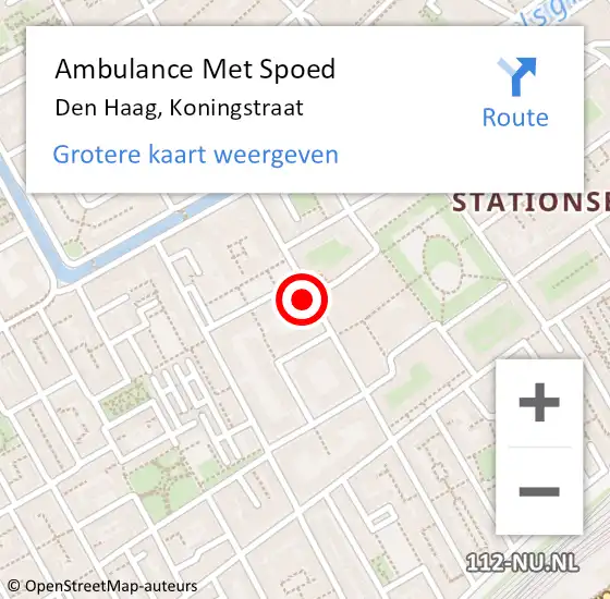 Locatie op kaart van de 112 melding: Ambulance Met Spoed Naar Den Haag, Koningstraat op 1 mei 2024 13:14