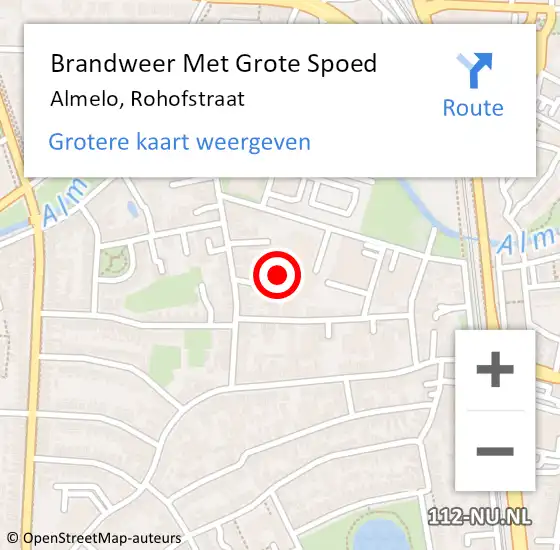 Locatie op kaart van de 112 melding: Brandweer Met Grote Spoed Naar Almelo, Rohofstraat op 1 mei 2024 13:19