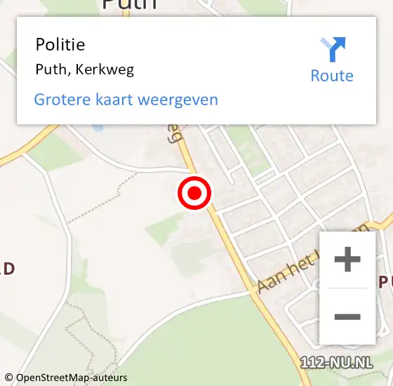 Locatie op kaart van de 112 melding: Politie Puth, Kerkweg op 1 mei 2024 13:23