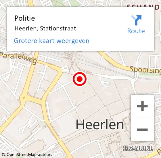 Locatie op kaart van de 112 melding: Politie Heerlen, Stationstraat op 1 mei 2024 13:25