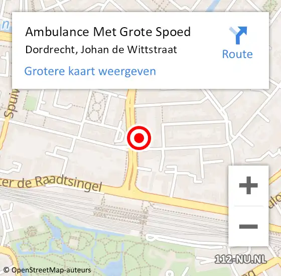 Locatie op kaart van de 112 melding: Ambulance Met Grote Spoed Naar Dordrecht, Johan de Wittstraat op 1 mei 2024 13:25