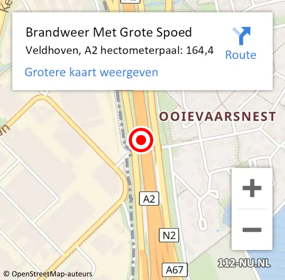 Locatie op kaart van de 112 melding: Brandweer Met Grote Spoed Naar Veldhoven, A2 hectometerpaal: 164,4 op 1 mei 2024 13:26