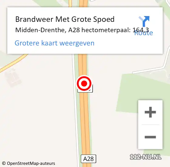 Locatie op kaart van de 112 melding: Brandweer Met Grote Spoed Naar Midden-Drenthe, A28 hectometerpaal: 164,3 op 1 mei 2024 13:29