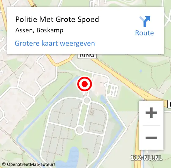 Locatie op kaart van de 112 melding: Politie Met Grote Spoed Naar Assen, Boskamp op 1 mei 2024 13:30