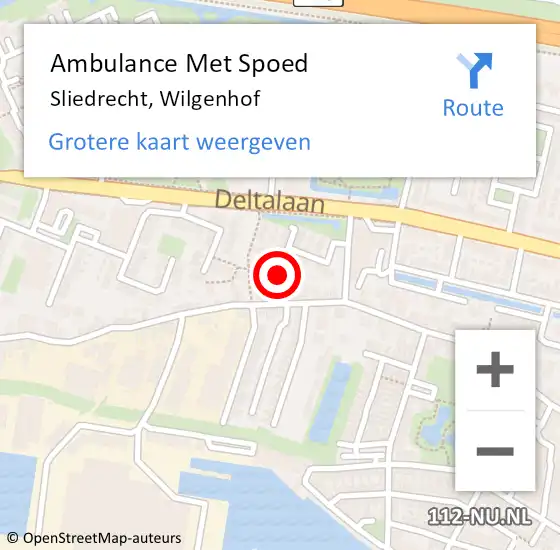Locatie op kaart van de 112 melding: Ambulance Met Spoed Naar Sliedrecht, Wilgenhof op 1 mei 2024 13:37