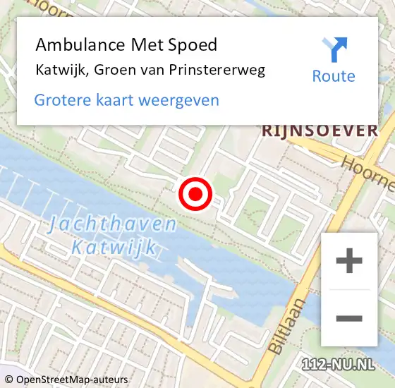 Locatie op kaart van de 112 melding: Ambulance Met Spoed Naar Katwijk, Groen van Prinstererweg op 1 mei 2024 13:42
