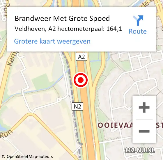 Locatie op kaart van de 112 melding: Brandweer Met Grote Spoed Naar Veldhoven, A2 hectometerpaal: 164,1 op 1 mei 2024 13:43