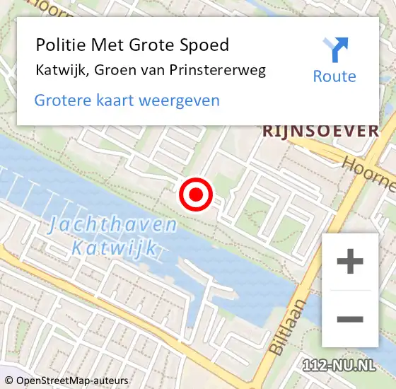 Locatie op kaart van de 112 melding: Politie Met Grote Spoed Naar Katwijk, Groen van Prinstererweg op 1 mei 2024 13:43