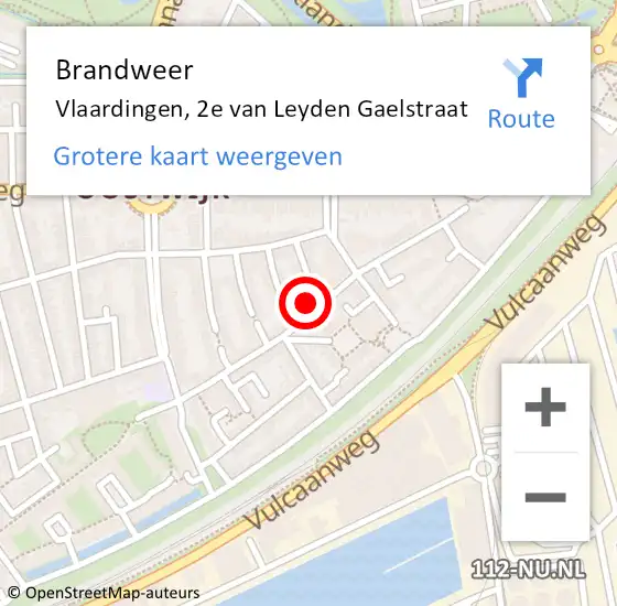 Locatie op kaart van de 112 melding: Brandweer Vlaardingen, 2e van Leyden Gaelstraat op 1 mei 2024 13:56