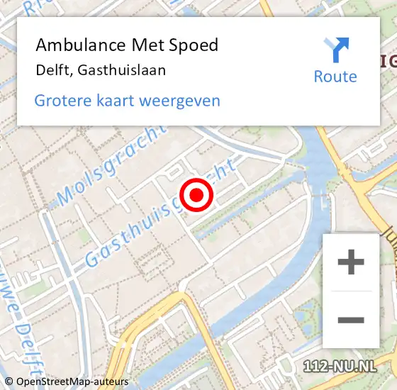 Locatie op kaart van de 112 melding: Ambulance Met Spoed Naar Delft, Gasthuislaan op 1 mei 2024 13:59