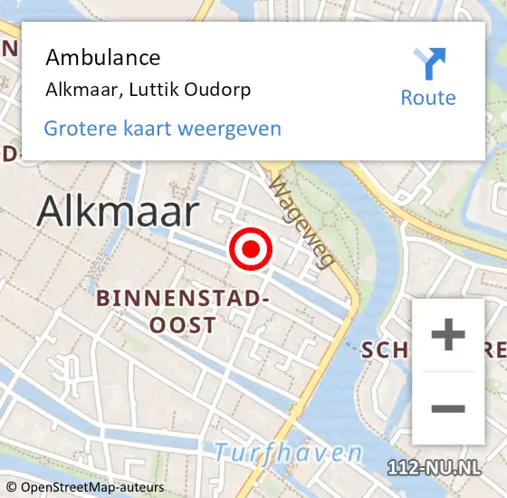 Locatie op kaart van de 112 melding: Ambulance Alkmaar, Luttik Oudorp op 1 mei 2024 14:13