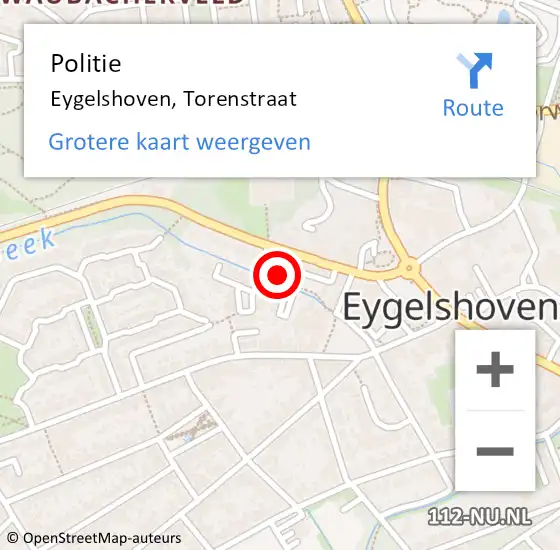 Locatie op kaart van de 112 melding: Politie Eygelshoven, Torenstraat op 1 mei 2024 14:21