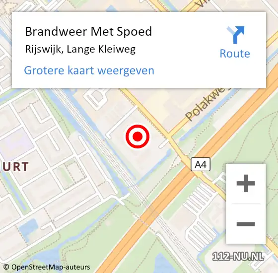 Locatie op kaart van de 112 melding: Brandweer Met Spoed Naar Rijswijk, Lange Kleiweg op 1 mei 2024 14:28