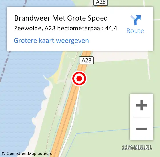 Locatie op kaart van de 112 melding: Brandweer Met Grote Spoed Naar Zeewolde, A28 hectometerpaal: 44,4 op 1 mei 2024 14:30