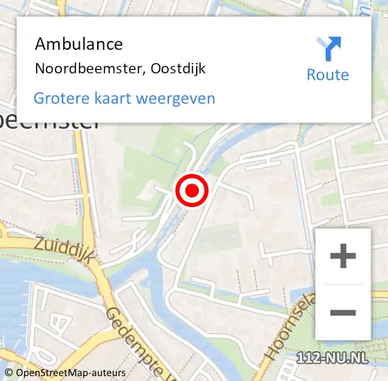 Locatie op kaart van de 112 melding: Ambulance Noordbeemster, Oostdijk op 1 mei 2024 14:32