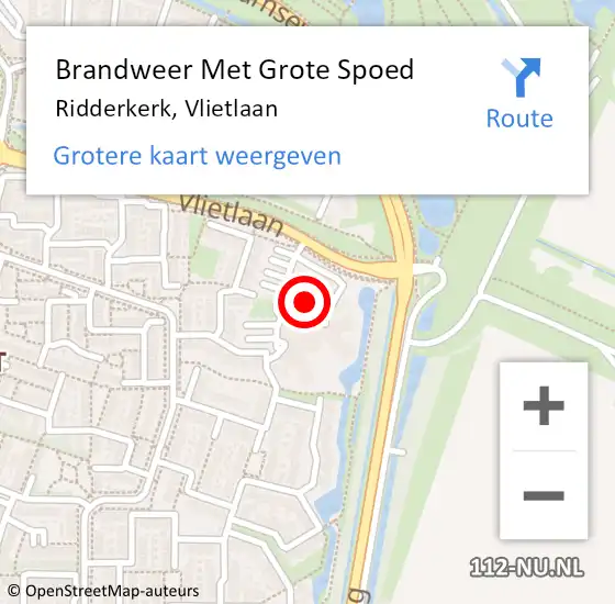 Locatie op kaart van de 112 melding: Brandweer Met Grote Spoed Naar Ridderkerk, Vlietlaan op 1 mei 2024 14:47