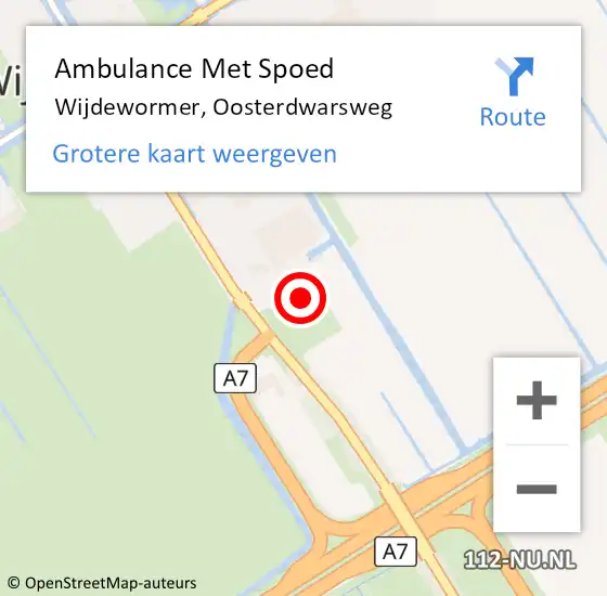 Locatie op kaart van de 112 melding: Ambulance Met Spoed Naar Wijdewormer, Oosterdwarsweg op 1 mei 2024 14:48