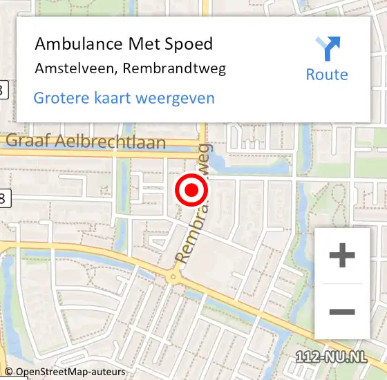 Locatie op kaart van de 112 melding: Ambulance Met Spoed Naar Amstelveen, Rembrandtweg op 1 mei 2024 14:53