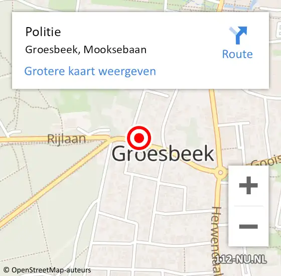 Locatie op kaart van de 112 melding: Politie Groesbeek, Mooksebaan op 1 mei 2024 14:57