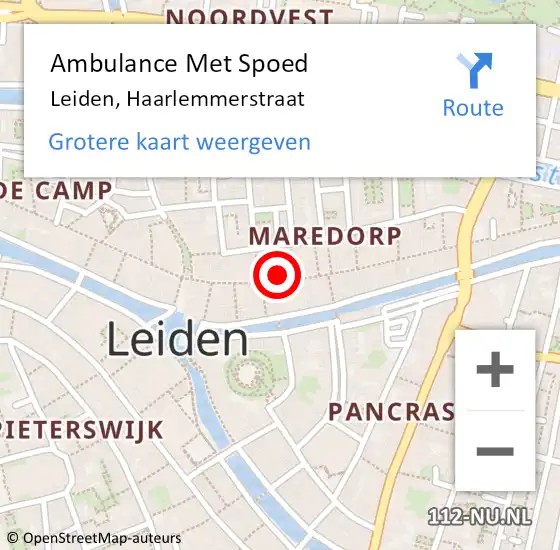 Locatie op kaart van de 112 melding: Ambulance Met Spoed Naar Leiden, Haarlemmerstraat op 1 mei 2024 15:04