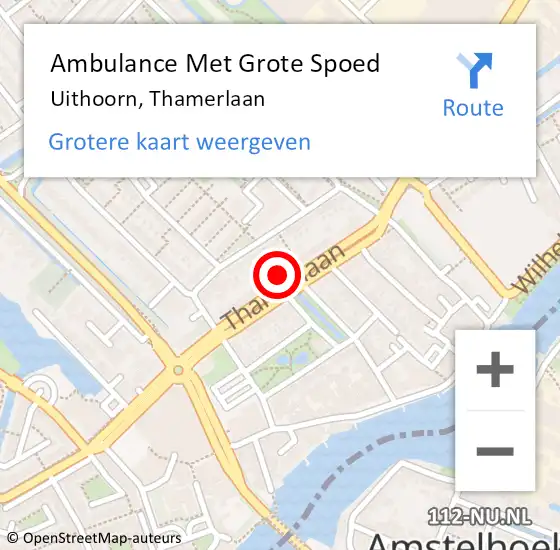 Locatie op kaart van de 112 melding: Ambulance Met Grote Spoed Naar Uithoorn, Thamerlaan op 1 mei 2024 15:10