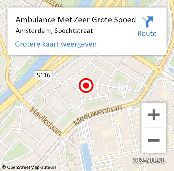 Locatie op kaart van de 112 melding: Ambulance Met Zeer Grote Spoed Naar Amsterdam, Spechtstraat op 1 mei 2024 15:12