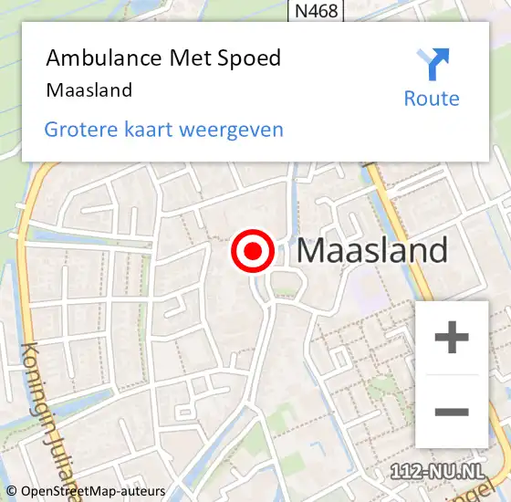 Locatie op kaart van de 112 melding: Ambulance Met Spoed Naar Maasland op 1 mei 2024 15:13