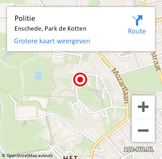 Locatie op kaart van de 112 melding: Politie Enschede, Park de Kotten op 1 mei 2024 15:14