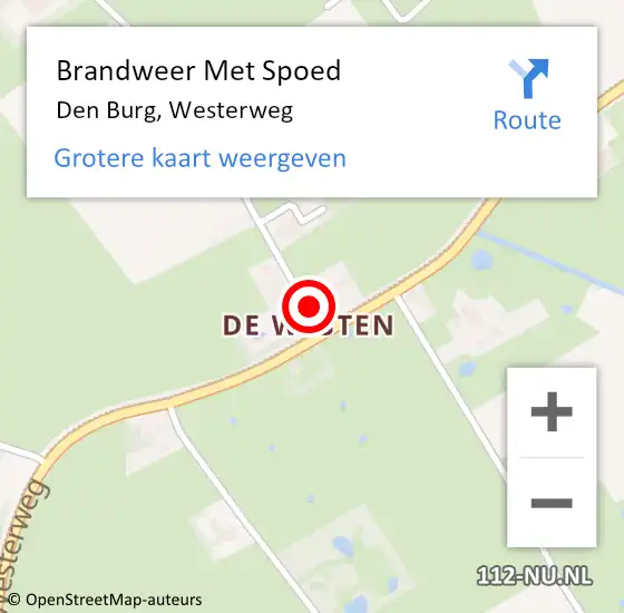 Locatie op kaart van de 112 melding: Brandweer Met Spoed Naar Den Burg, Westerweg op 1 mei 2024 15:15