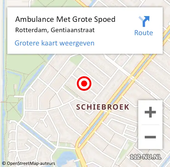 Locatie op kaart van de 112 melding: Ambulance Met Grote Spoed Naar Rotterdam, Gentiaanstraat op 1 mei 2024 15:16