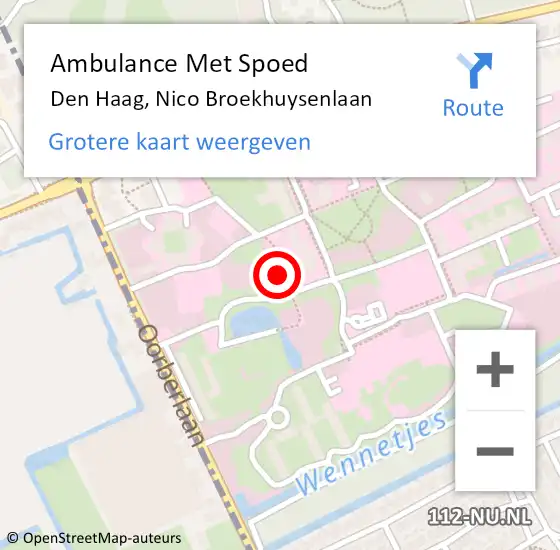 Locatie op kaart van de 112 melding: Ambulance Met Spoed Naar Den Haag, Nico Broekhuysenlaan op 1 mei 2024 15:20
