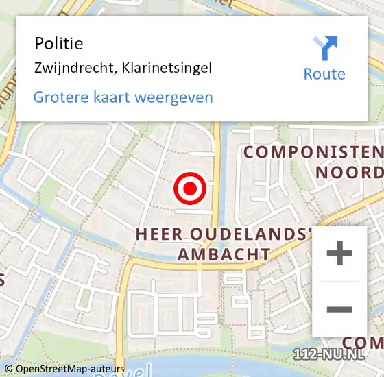 Locatie op kaart van de 112 melding: Politie Zwijndrecht, Klarinetsingel op 1 mei 2024 15:31