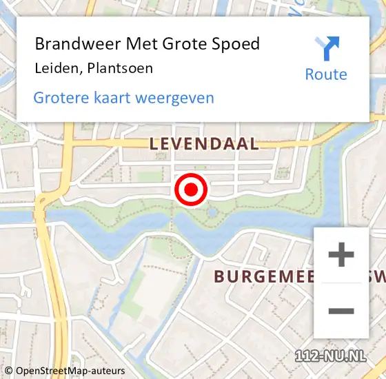 Locatie op kaart van de 112 melding: Brandweer Met Grote Spoed Naar Leiden, Plantsoen op 1 mei 2024 15:42